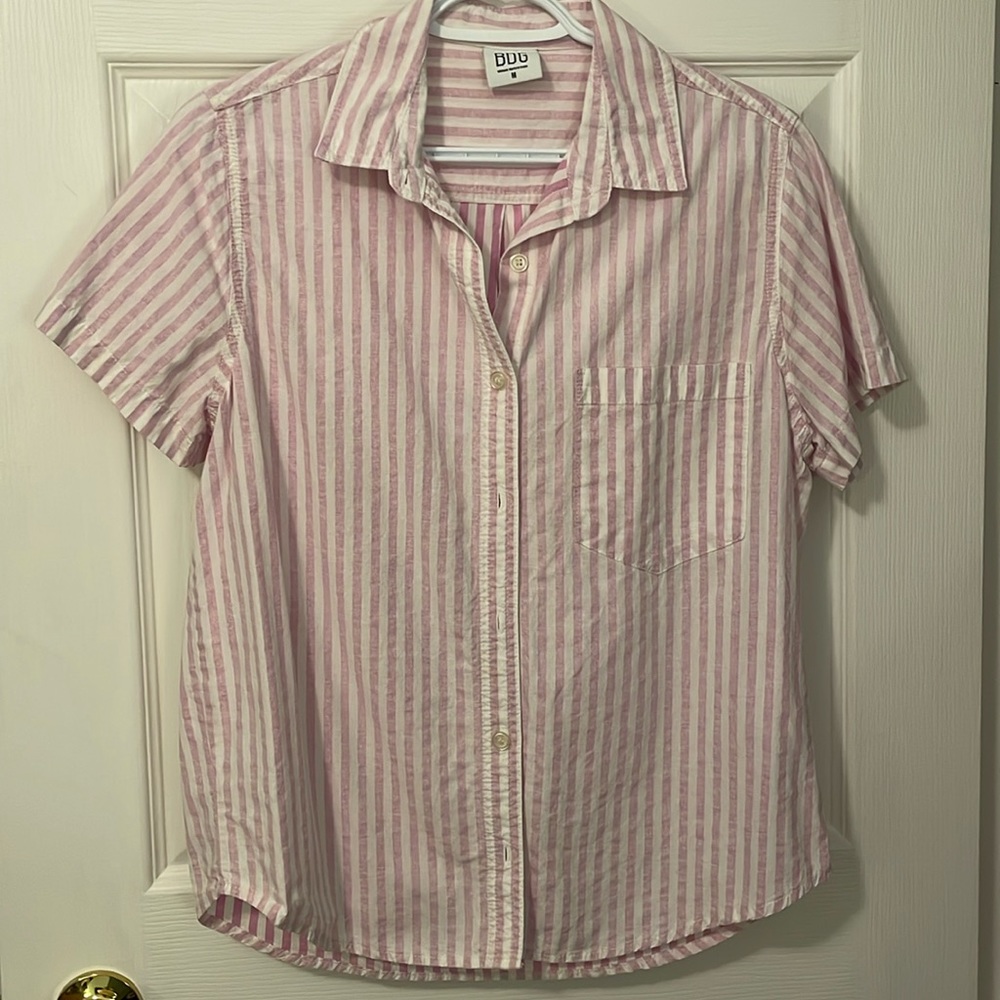 Light pink and white striped button up top